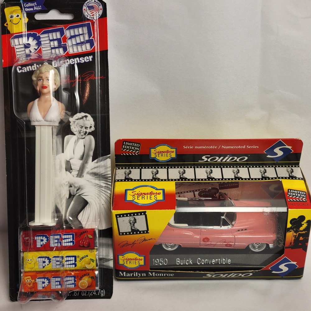Solido Marilyn Monroe 1950 Buick Convertible Pink 1/43 Diecast and PEZ Set NIB
